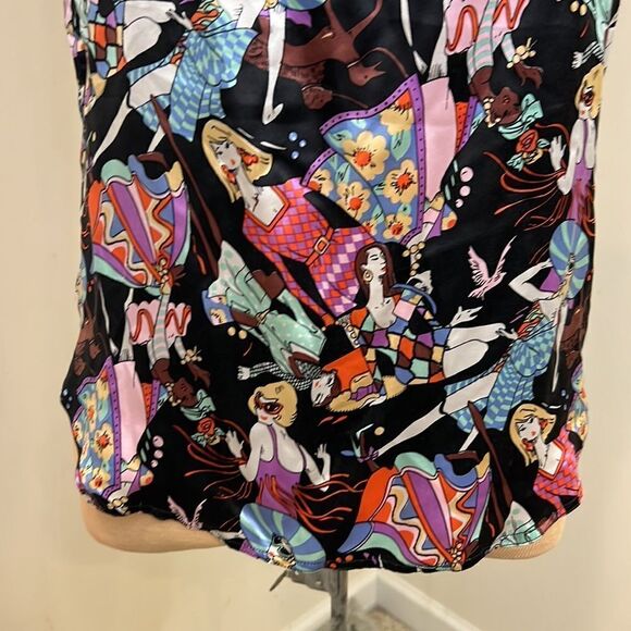 Edgemont 100% Silk Retro Themed Printed Tank Blouse - Size Medium - Picture 8 of 13